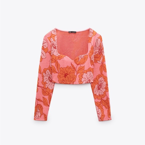 Zara pink & orange jacquard set (long sleeve crop top & pants) - Picture 5 of 6